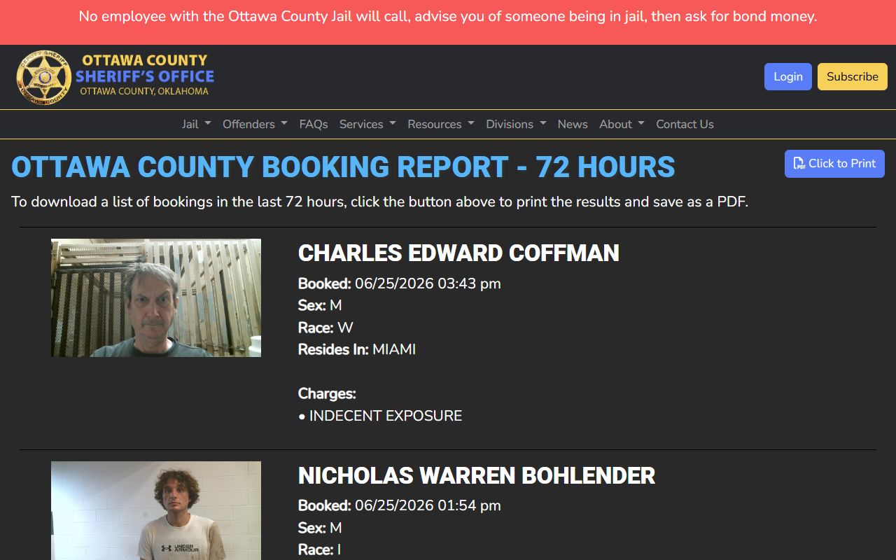 Ottawa County 72-hour booking report with recent booking photos