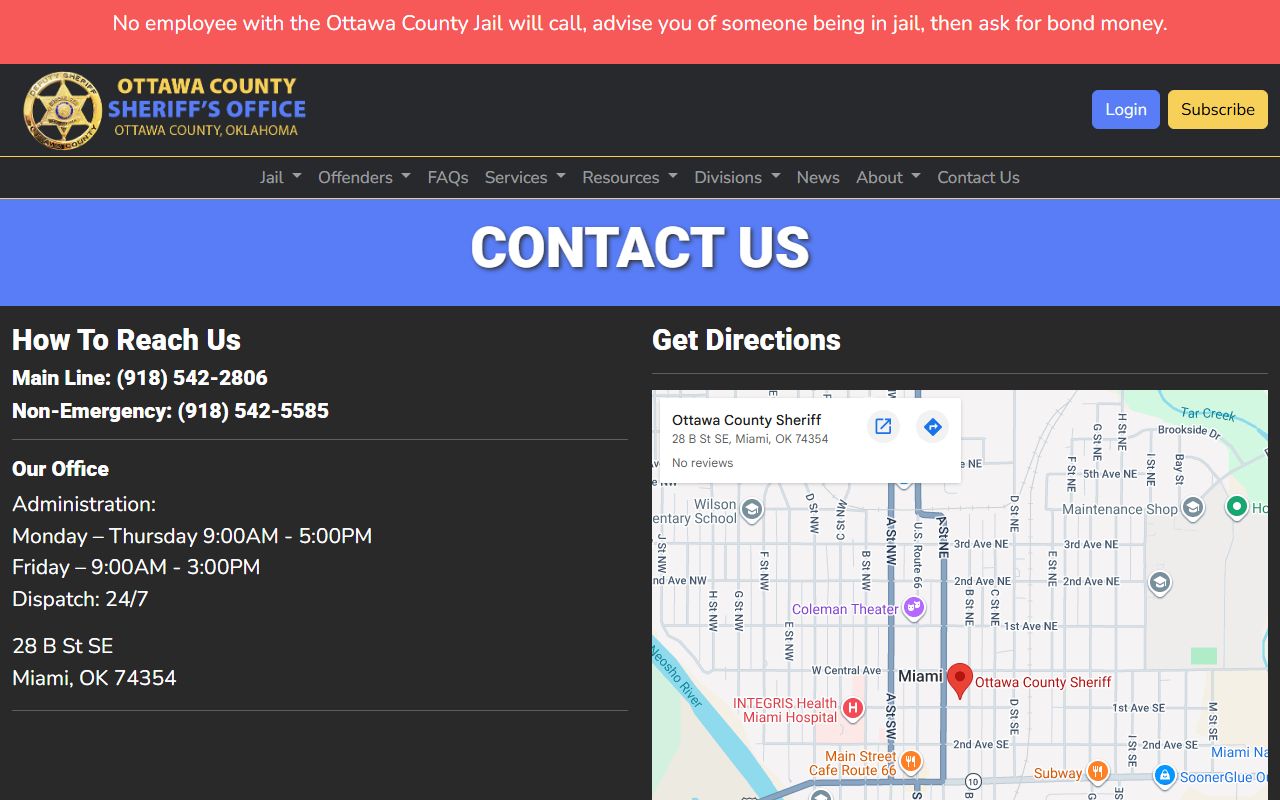 Ottawa County Jail contact address and map