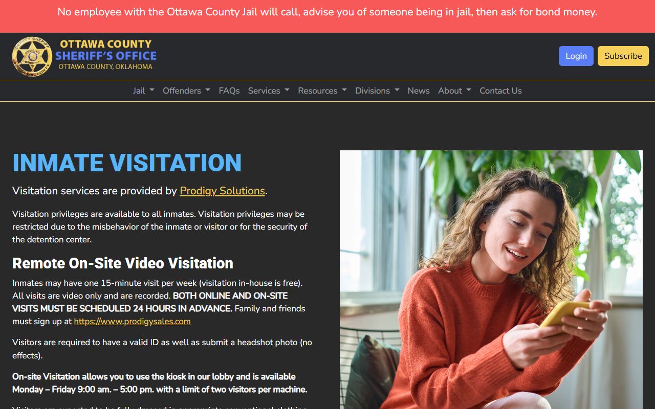 Ottawa County Jail video visitation schedule and rules